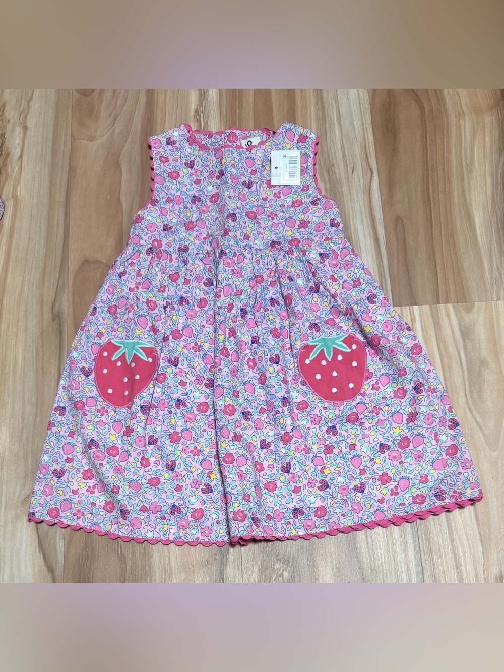 JoJo Maman Bebe Pink Strawberry Pocket Floral Dress